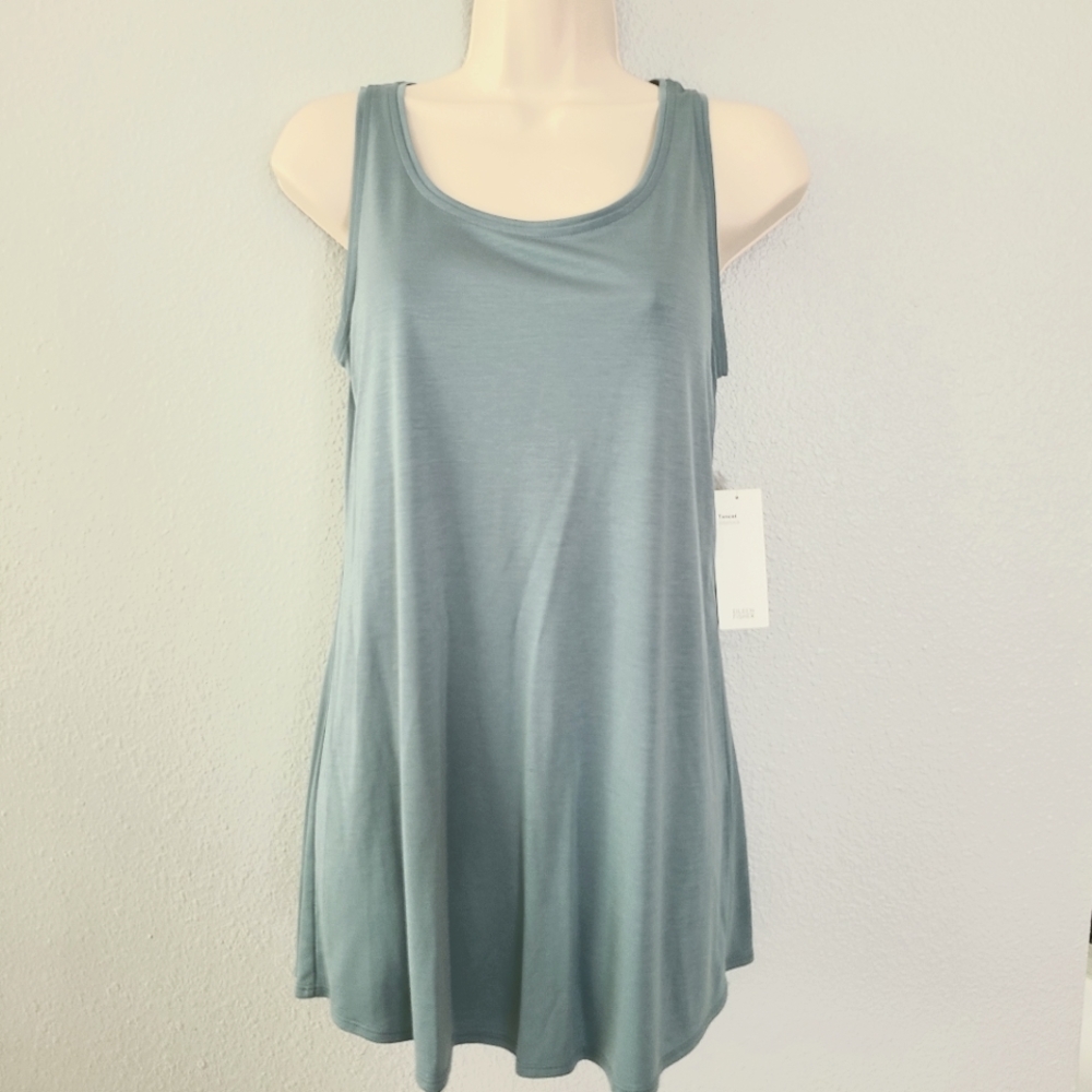 Eileen Fisher Tunic tank Blue steel Tencel Interlock Scoop Neck Sz XS new $128